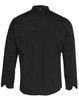 A black men's functional chef jacket with long sleeves, featuring a streamlined back design and a logo.