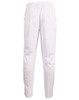 White kids' cricket pants with an elasticised waist and pockets, featuring a subtle logo.