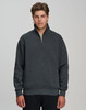 A grey 1/2 zip collar fleecy sweat jumper displayed on a model, featuring long sleeves and a relaxed fit.