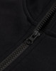 A close-up of a black half-zip collar fleecy jumper featuring a smooth zipper and soft fabric texture.