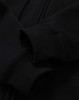 A black men's full-zip fleecy hoodie featuring cuff details and a logo.