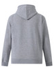 A grey men's full-zip fleecy hoodie with a hood and long sleeves, featuring a logo.
