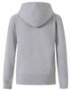 A grey ladies' full-zip fleecy hoodie with a hood and long sleeves, featuring a simple design and branding.