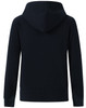 A full-zip fleecy hoodie in navy blue with a hood, featuring raglan sleeves and a fitted hem.
