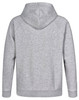 A grey men's fleecy hoodie featuring a hood and a logo. The back is designed with raglan sleeves.
