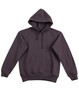 A ladies' fleecy hoodie in a dark grey colour with a front pocket and a hood. It features a logo on the chest.