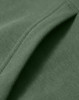 A close-up of a green fleece hoodie showcasing its soft fabric and stitching details. The hoodie has a logo.