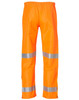Hi-Vis safety pants in bright orange, featuring reflective 3M tape stripes for enhanced visibility and safety.