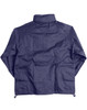 A navy kids' outdoor activity spray jacket with long sleeves, featuring a logo on the back.