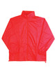 A red kids' outdoor activity spray jacket with a zip front and adjustable hem. Includes a logo on the front.