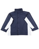 Navy and white men's 3-in-1 jacket featuring a high collar and buttons, with a branded logo.
