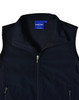A black, softshell vest featuring a zippered front and a collar. It has a branding label inside.