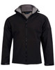 A black men's softshell full zip hoodie with a grey interior, featuring a zip closure and a logo on the chest.