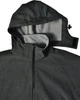 A dark grey ladies' softshell full zip hoodie with a removable hood and an inner lining. Features a logo.