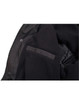 A black Long Line Stadium Jacket features a soft interior lining and an interior pocket. It has a simple design with a logo.
