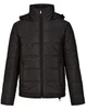 A unisex sustainable seamless parka jacket in black, featuring a zip front and hood, with a textured finish.