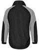 A black and grey Men's Contrast Jacket featuring a minimalist design and a logo on the back.