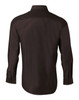 A dark brown men's long sleeve button-up shirt featuring a classic collar and buttoned cuffs.