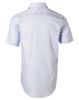 A light blue men's short-sleeve button-up shirt with a back yoke and a subtle logo.
