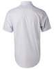 A light blue short-sleeve button-up shirt with a plain back and a branding logo.