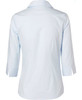 A light blue women's self-stripe button-up shirt with 3/4 sleeves, featuring a back view and a collar.