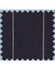 A swatch of dark fabric with narrow white pinstripes, featuring a textured weave and zigzag cut edges.