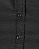 A black and white pin dot button-up shirt featuring a close-up view of buttons.
