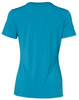 A turquoise ladies' V-neck short-sleeve knit top with a smooth finish and a brand logo.