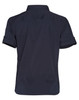 A women's short sleeve military shirt in navy blue, featuring rolled-up sleeves and a back yoke design.