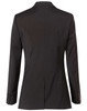 A women's mid-length jacket in black, featuring a tailored fit and a back vent. Includes button details on the sleeves.