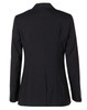 A black women's mid-length jacket with a fitted back and long sleeves, featuring a single vent and buttoned cuffs.