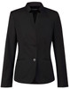 A black ladies' wool blend stretch reverse lapel jacket featuring a fitted silhouette and two buttons.