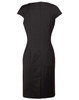 A fitted black wool blend dress with cap sleeves and a back zipper. The dress features tailored seams and a sleek silhouette.
