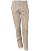 Beige men's chino pants with a straight leg cut, featuring a button closure and pockets. Includes branding.