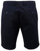 Men's stretch cotton chino shorts in navy blue, featuring a classic design and two back pockets with buttons.