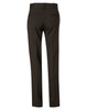 Women’s low rise pants in dark brown wool stretch, featuring a tailored fit and two back pockets.
