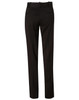 A pair of women's low rise pants in black, made from poly/viscose stretch, featuring a fitted design and back pockets.