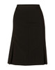 A black pleated skirt made from wool stretch fabric, featuring a straight silhouette and a back slit.