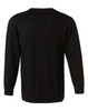 A black men's 100% Merino wool V-neck long sleeve sweater, featuring a simple design and fitted silhouette.