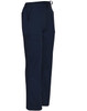 Men's solid navy scrub pants with pockets and a drawstring waistband, featuring a logo.