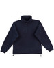 A navy unisex polar fleece jumper with long sleeves and a high collar, featuring a zip and adjustable drawstring at the hem.