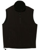 A unisex reversible vest in black, featuring zip pockets and a high collar design. It has a logo on the front.