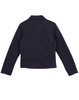 A navy polar fleece jacket with a fitted design and long sleeves, featuring a simple branding element.