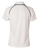 A white men's Cooldry raglan short sleeve polo shirt with contrasting black detailing and a logo on the back.