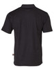 A black short-sleeve polo shirt with a logo on the back, designed for workwear.