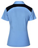 A light blue polo shirt with a black panel on the back. It features a collar and short sleeves.