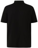 A black men's polo shirt displaying a classic design with short sleeves and a collared neckline. It features a logo.