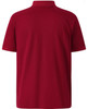 A red men's polo shirt featuring a collar and short sleeves, with a logo on the back.