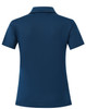 A teal short sleeve polo shirt with a fitted design and a collar, featuring a logo on the back.