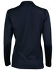 A navy long sleeve polo shirt featuring a smooth back design and a collar. It includes a logo detail.